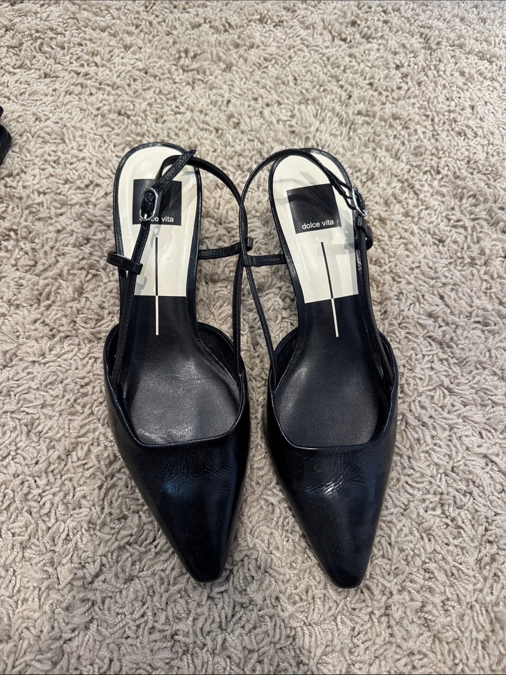 Dolce Vita Black Pointed Slingback Heels with Ankle Strap